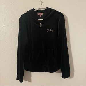 Juicy Couture Velvet Track Hoodie Jacket XXL Black Full Zip Y2K  Rhinestone